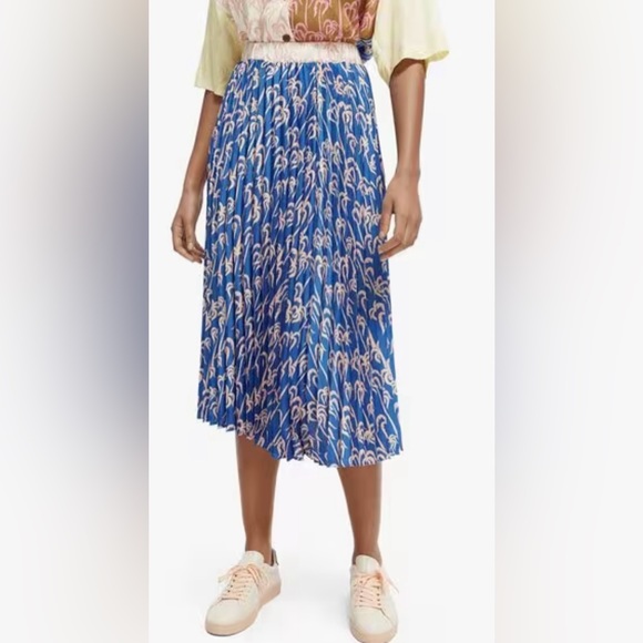Scotch & Soda Dresses & Skirts - Scotch & Soda Women Blue Palm Pleated Preppy Boho Midi Skirt Size Small